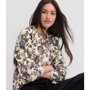 LOFT Floral Blouson Sleeve Sweater  XS NWT